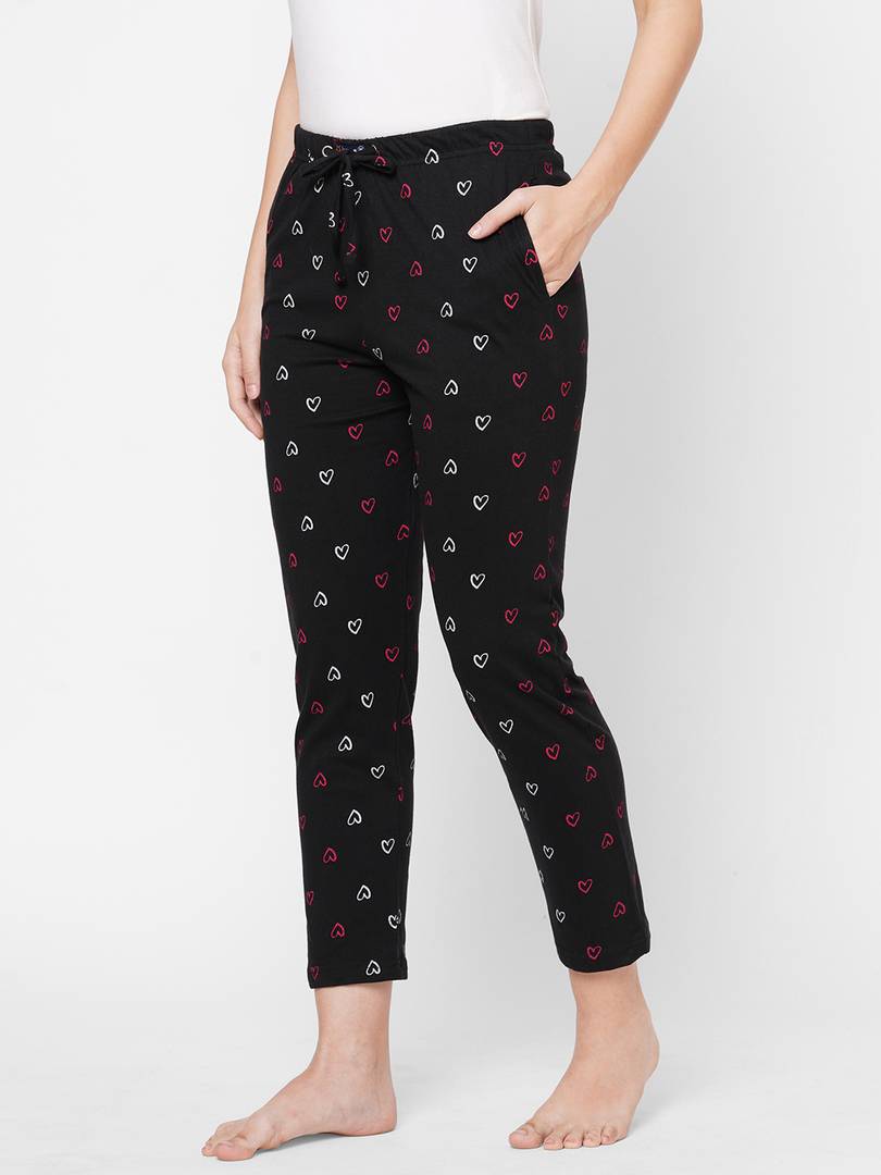 Stylish Cotton Black Cotton Printed Lounge Pant For Women